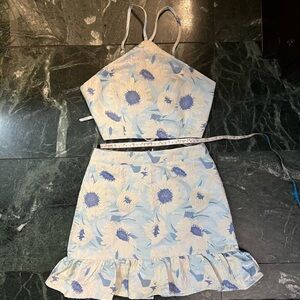 Lulus jacquard floral blue purple two piece set